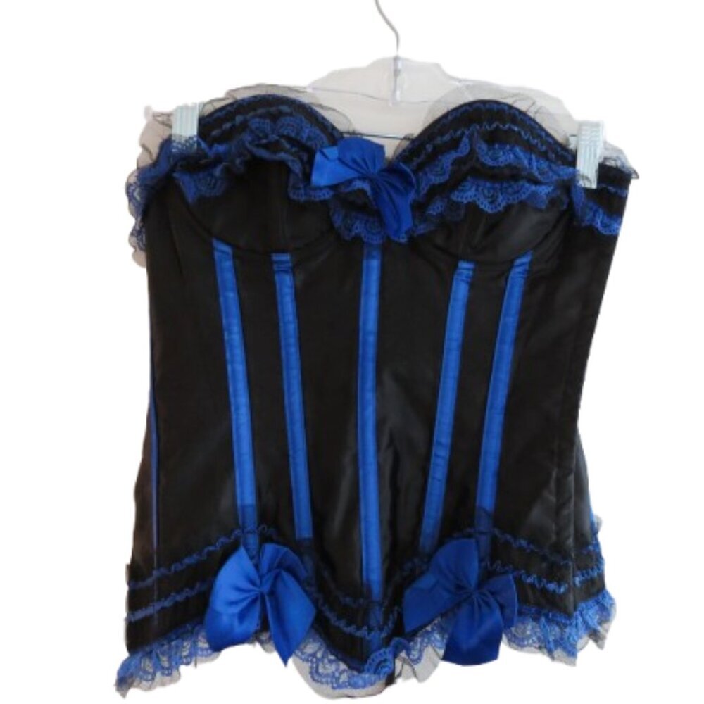 WHIMSIGOTH Goth Dark Fairy Goth Pirate Steampunk Lace Satin Boned Corset Black